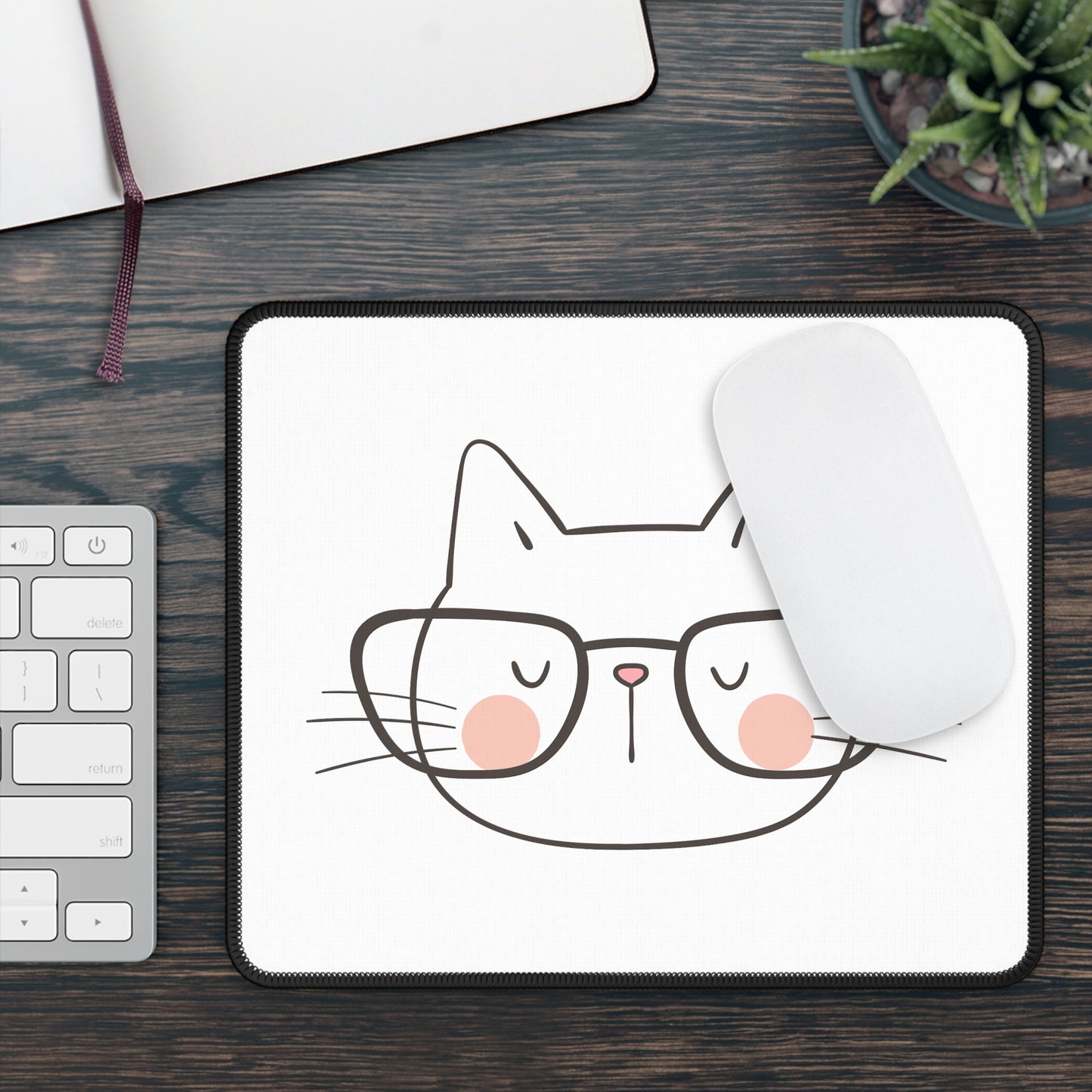 Nerdy Cat Mousepad (white)